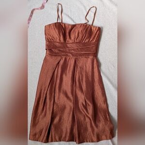 New Max & Cleo Strapless Cocktail Dress Empire Waist Ruched Orange Bronze 2